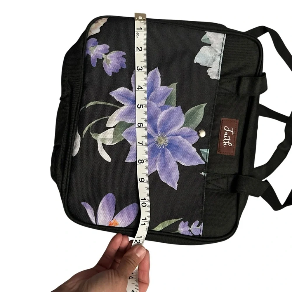 Faith Floral Black Tote Bag with Purple Flowers